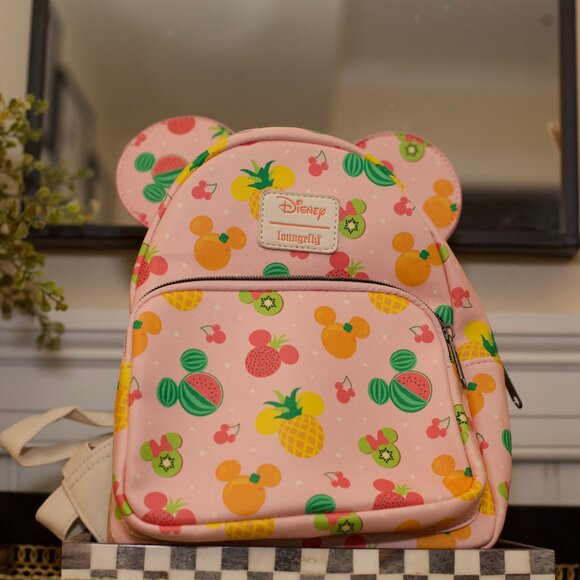 Disney Parks Loungefly Mini Backpack – Fruit Mickey – Pink Summer Bag – NWT